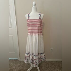 NWT Draper James Smocked Dress Embroidered Flowers Sz L Americana Picnic Brunch